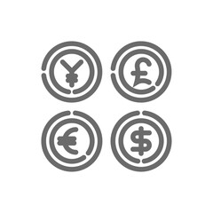 Currency Business icon with black outline style. money, bank, exchange, coin, payment, dollar, investment. Vector illustration