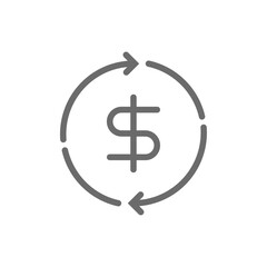 Money circulation Business icon with black outline style. money, finance, dollar, investment, payment, banking, deposit. Vector illustration