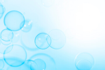 Beautiful Transparent Blue Soap Bubbles Abstract Background. Soap Sud Bubbles Water.