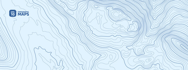 The stylized height of the topographic map contour in lines and contours. Blue colors. The concept of a conditional geography scheme and the terrain path. 1x1 Size. Vector illustration.