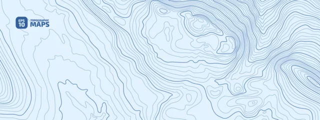 Deurstickers The stylized height of the topographic map contour in lines and contours. Blue colors. The concept of a conditional geography scheme and the terrain path. 1x1 Size. Vector illustration. © Theus