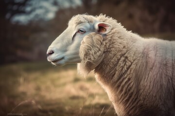 Grazing sheep portrait. Generative AI