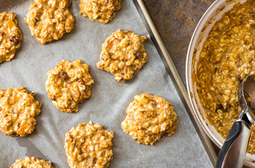 Healthy homemade oatmeal cookies dough before baking. Ready to Bake