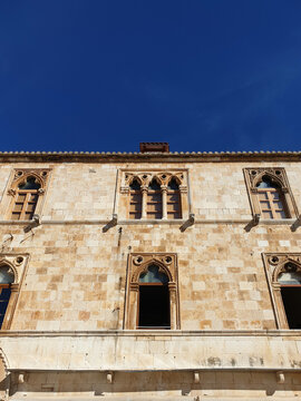 building facade Paladini Palace, Lower against clear blue sky located at Hvar Croatia