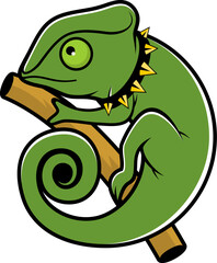 Green chameleon with dog necklace