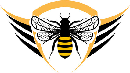 Shield with wing and honey bee inside
