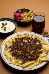 Traditional Azerbaijani khinkali with chopped meat