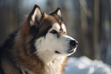 Alaskan Malamute in Snow, Head Profile, Close Up. Generative AI