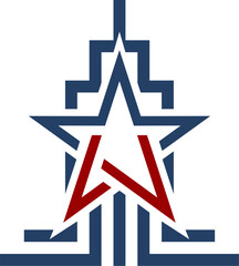 Line art building tower with star