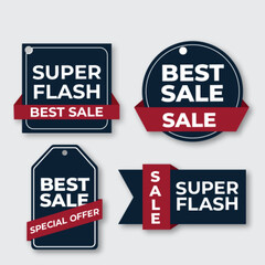 Best choice, order now, special offer, new and big sale banners. Red ribbons, tags and stickers. Vector illustration