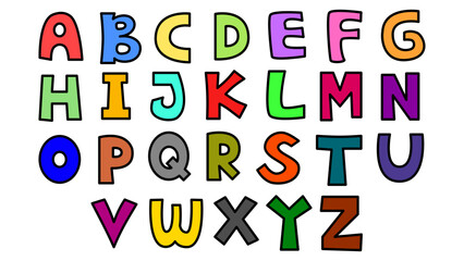 Colourful uppercase alphabet on white background illustration for template, design, wallpaper, print