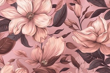 pink and brown floral wallpaper with leaves and flowers. Generative AI