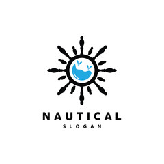 Ship Steering Logo, Steering Wheel Boat Ship Yacht Compass Vector, Elegant Simple Minimalist Design Ocean, Sailing