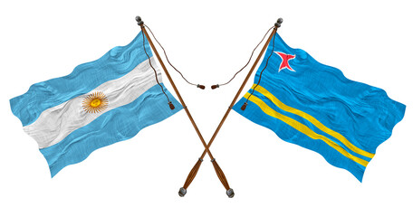 National flag of Aruba and Argentina. Background for designers