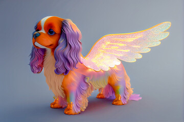 Obraz premium Cavalier king charles spaniel dog, animal dog with wings generative ai
