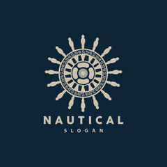 Ship Steering Logo, Steering Wheel Boat Ship Yacht Compass Vector, Elegant Simple Minimalist Design Ocean, Sailing