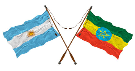 National flag of Ethiopia and Argentina. Background for designers