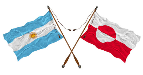 National flag of Greenland and Argentina. Background for designers