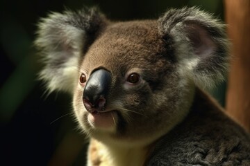 Fototapeta premium cute and fuzzy koala resting on a eucalyptus tree branch. Generative AI