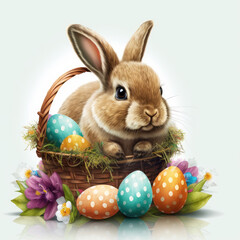 bunny in a basket easter eggs illustration 