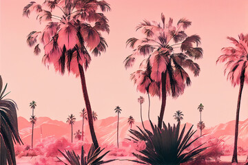Fototapeta na wymiar Pastel Pink Palm on pink background illustration