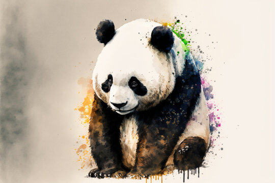Black and white panda in watercolor style