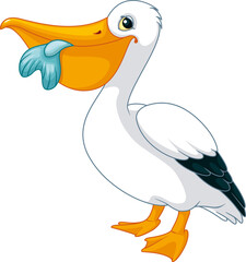 Pelican with Fish Cartoon Illustration