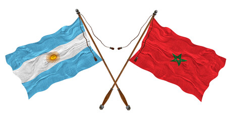 National flag of Morocco and Argentina. Background for designers