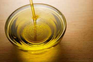 glass bowl with a drizzle of olive oil