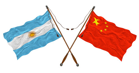 National flag of the People's Republic of China and Argentina. Background for designers