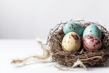 Naklejka na ściany i meble Easter eggs, decoration, basket, nest