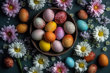 Obraz na płótnie Canvas Easter eggs, decoration, basket, nest