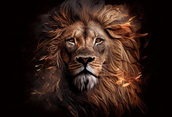 lion head digital painting illustration. AI generative. - obrazy, fototapety, plakaty