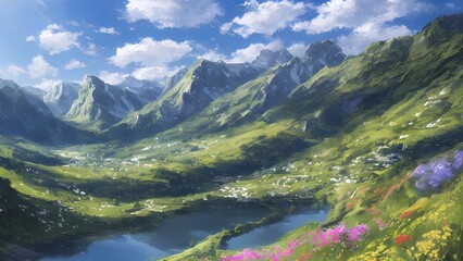 Fototapeta na wymiar summer_landscape_with_flowers_in_the_mounta