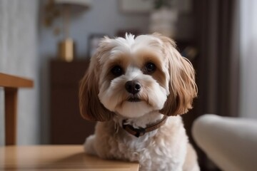 Close up Pet Dog Enjoying Relaxing Time in Living Room