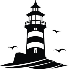 Lighthouse Logo Monochrome Design Style
 - obrazy, fototapety, plakaty