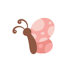 Cute pink butterfly icon logo vector illustration isolated on white background