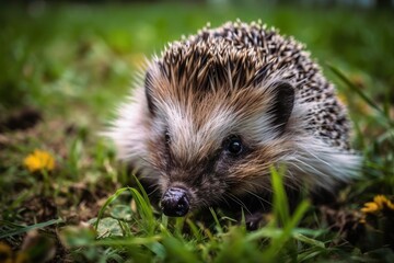 Fototapeta premium cute hedgehog up close and personal. Generative AI