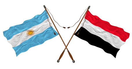 National flag of Yemen and Argentina. Background for designers