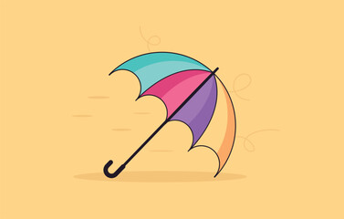 Multicolored umbrella. Umbrella closeup. Multicolored umbrella icon isolated on background. flat design