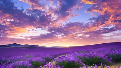 Fototapeta na wymiar stunning_landscape_with_lavender_field_at_sun