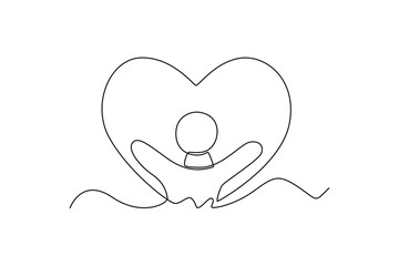 Continuous one-line drawing child insurance concept. Insurance concept single line draws design graphic vector illustration