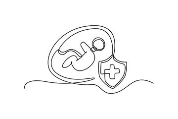 Continuous one-line drawing pregnancy insurance ikon. Insurance concept single line draws design graphic vector illustration