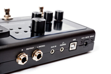 Guitar processor in a metal case for playing electric, acoustic and bass guitars.