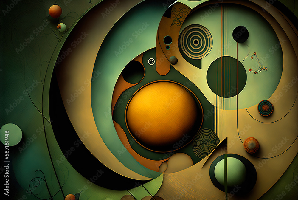 Poster Abstract shapes retro composition in 20s avantrgarde or futurism style. Retro background with surreal mindbending figures. Generated AI.