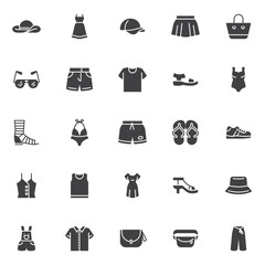Summer clothes and accessories vector icons set