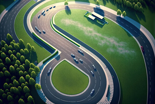 Racing car on the track. Outdoor race with fast cars making speed laps. Generated AI.