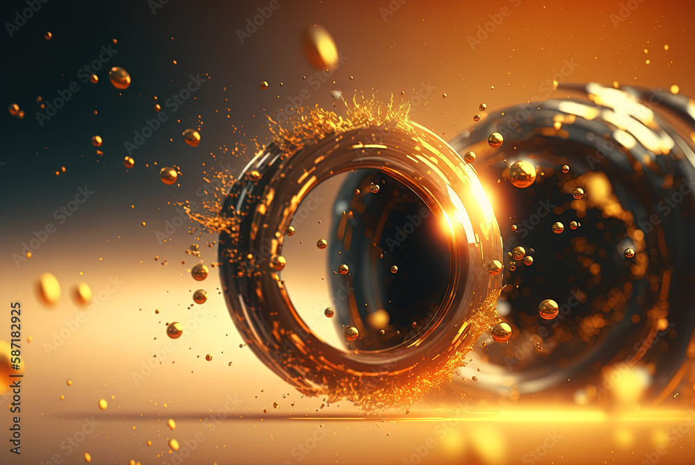Poster Abstract science and technology background with shiny connection elements and sci-fi intefrace. Tech abstraction wallpaper. Generated AI.