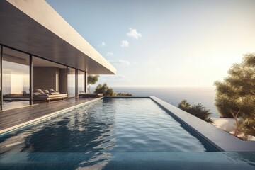 Fototapeta premium luxurious beach resort with a stunning infinity pool overlooking the ocean. Generative AI