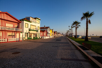 Fototapeta na wymiar Beautiful Costa nova city with sunrise colorful and unique view